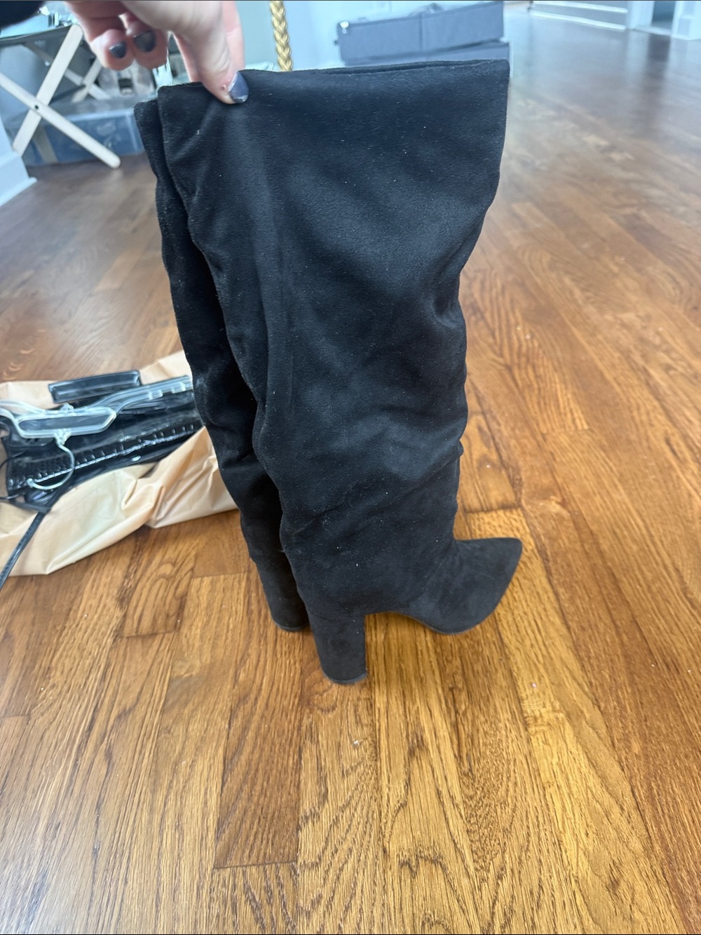 Saks Fifth Avenue Black Suede Knee-High Heeled Boots